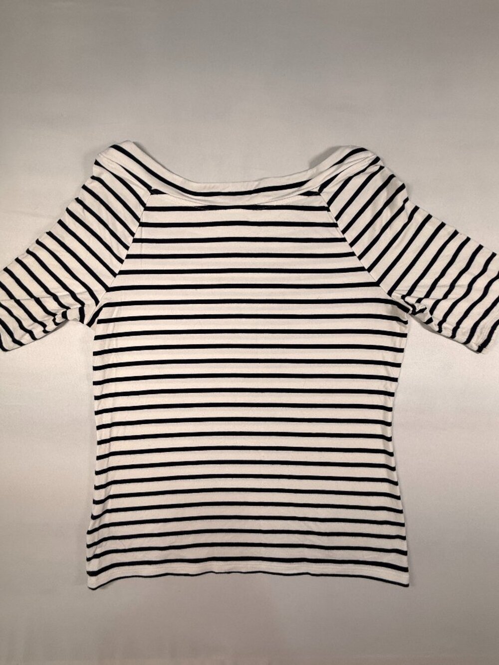 Talbots Navy White Striped Boatneck Top Size Small